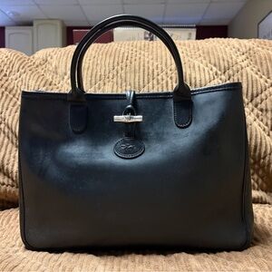 Longchamp vintage black leather Roseau handbag
